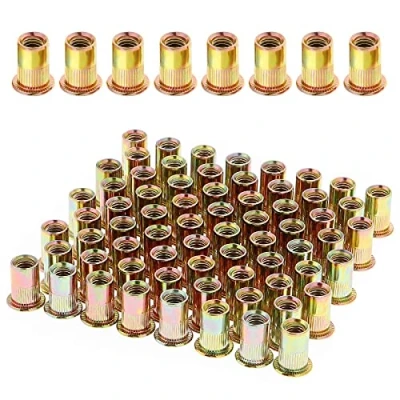Afbeelding van Gueenky 100 stuks M6 klinknagelmoeren met platte kop, schroefdraad van verzinkt koolstofstaal, assortiment klinknagels voor metaal kunststof (12 mm x 15 mm)