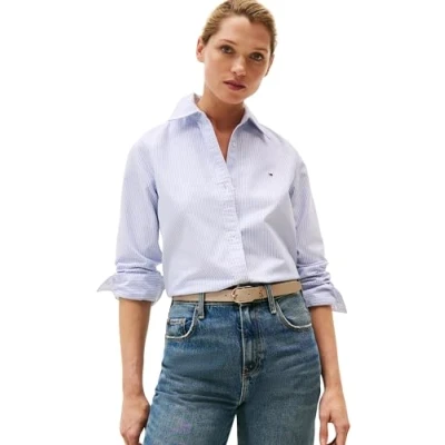 Afbeelding van TOMMY HILFIGER Oxford WW0WW46111 overhemd voor dames met ontspannen pasvorm, Blauw (Classic Ithaca Stp/Mid Blue), 44