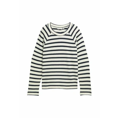 Afbeelding van TOM Tailor Denim Structure WITH Buttons Longsleeve, Dames, Maat: XS, White navy stripe