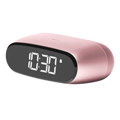 Afbeelding van Lexon MINUT Mini wekker, compact, met VA display, LCD, puur zwart, touch bediening, snooze functie en achtergrondverlichting, oplaadbare batterij, aluminium afwerking, roze