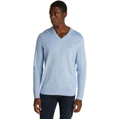 Afbeelding van Tommy Hilfiger Heren PIMA ORG CTN Cashmere V hals MW0MW28047, Trui, blauw, XXXL, Blauw (Vessel Blue Heather), 3XL grote maten