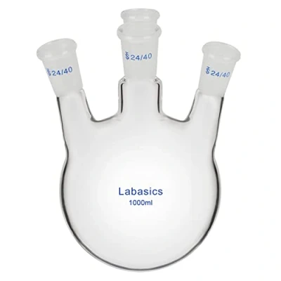 Afbeelding van Labasics 4 Neck Round Bottom Flask RBF, Heavy Wall Borosilicate Glass Lab with Bevel Necks Boiling 24/40 Standard Taper Outer Joint, 1000 ml