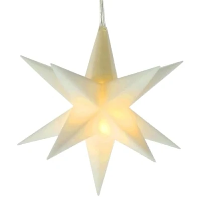 Afbeelding van LED 3D kerstster wit om op te hangen 12 cm raamdecoratie lichtster met batterij en timer