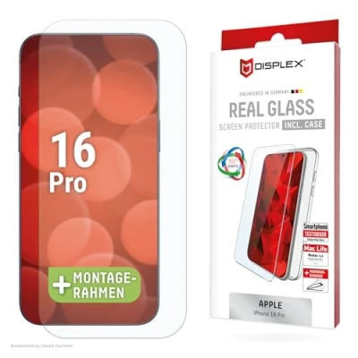 Afbeelding van Displex Real Glass, 2D Panzerglas + Handyhülle (1 Stuk, Apple iPhone 16 Pro), Smartphone beschermfolie, Transparant