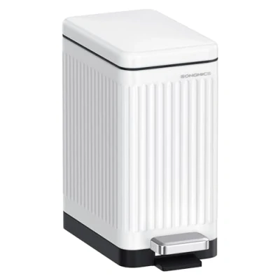 Afbeelding van SONGMICS Cosmetica emmer, 10 liter, vuilnisemmer voor badkamer, met deksel, pedaalbak, kleine afvalemmer klein, smal ruimtes, staal, softclose, wolkenwit LTB562W01