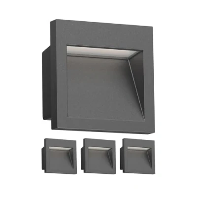 Afbeelding van ledscom.de 4 LED inbouw wandlamp NOLA, downlight voor buiten, IP54, antraciet mat, 90 x 90mm, warm wit