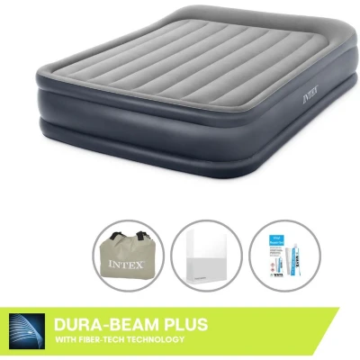 Afbeelding van Intex Luchtbedset 2 Persoons 152 x 203 42 cm Grijs Met pomp + Hoeslaken Wit Reparatieset