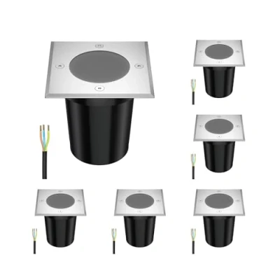 Afbeelding van ledscom.de 6 st. vloerinbouwlamp RELI voor buiten, IP67, roestvrij staal, hoekig, 11 x 11cm, 1x GU10 max. 15W, mat