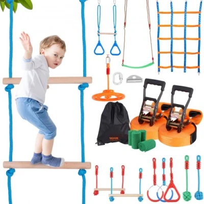 Afbeelding van VEVOR ninja Slackline hindernissenset, 2 x 19,8 m slacklines, 226,8 kg draagkracht, hinderniscursus, outdoor speelsetuitrusting, achtertuin speelgoed, trainingsuitrustingsset met 12 obstakels