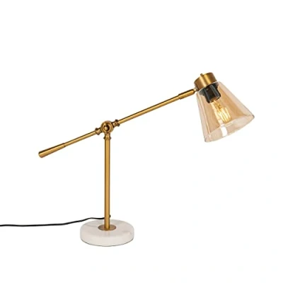 Afbeelding van QAZQA Art Deco tafellamp brons met marmer en amber glas Nina