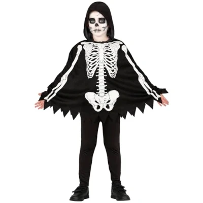 Afbeelding van Fiestas Guirca Skeleton poncho 7 9 jaar (133 cm)