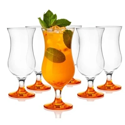 Afbeelding van Glazen Cocktailglazen Set Longdrink Cocktail Gin Bier Water Longdrinkglazen Drinkglas Waterglas Smoothie Dessert Vaatwasmachinebestendig Oranje 6 x 420 ml