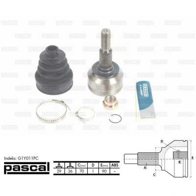 Afbeelding van Homokineet reparatie set, aandrijfas PASCAL G1Y011PC