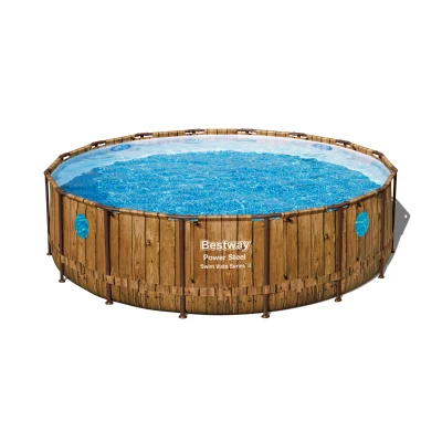 Afbeelding van Bestway Power Steel Swim Vista Opzetzwembad inclusief filterpomp en accessoires 488x122 cm Houtprint Rond