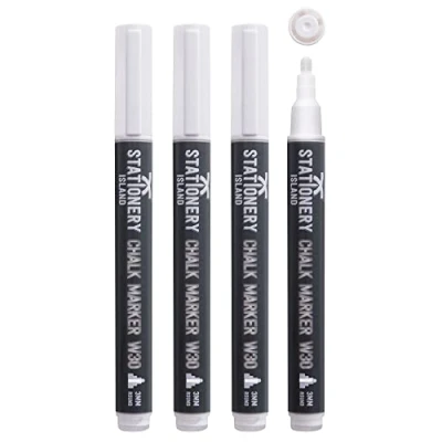 Afbeelding van Stationery Island Krijtstiften blackboardstiften W30 Pak Van 4 Witte 3mm Penpunten markeringen Nat Doekje Uitwisbaar krijtmarker. Voor Glas, Tekens En Niet Poreuze Schoolborden Bordstiften