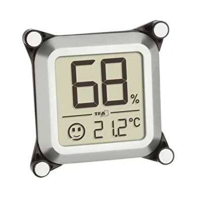 Afbeelding van TFA Dostmann Sigaren hygrometer digitaal, 30.5056.54, voor inbouw in de humidor/sigarenkastje, luchtvochtigheidsmeting, met smiley indicator, zilver