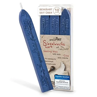 Afbeelding van gravurART Flexibele zegelwas met lont in saffierblauw, 3 stangen
