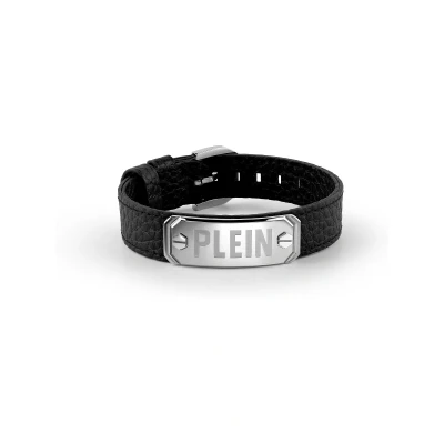 Afbeelding van Philipp plein Herenarmband leer roestvrij staal zilver Double Tag PJ0AA11BU