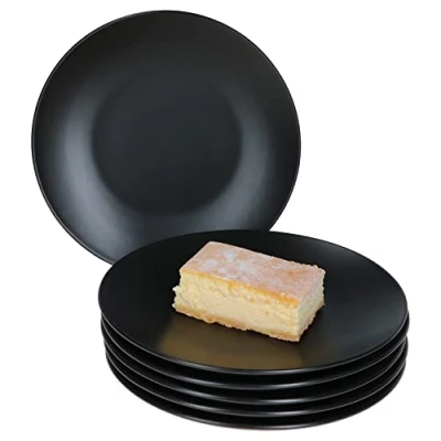Afbeelding van Mambocat Kattegat Set van 6 taartborden, personen, diameter 20 cm, mat zwart, dessertborden, ontbijtborden, aardewerk servies