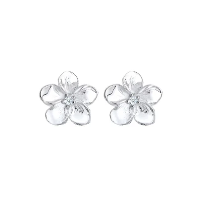Afbeelding van Elli PREMIUM Dames Oorbellen Frangipani Bloem Diamant (0,03ct) Bloesem in 925 Sterling Zilver