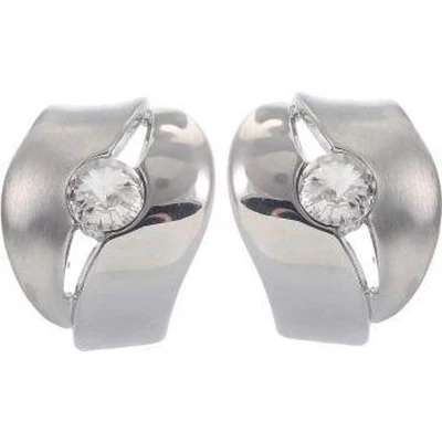 Afbeelding van Behave Oorbel steker metaal glanzend en mat 18mm lengte, bewerkt met swarovski steen