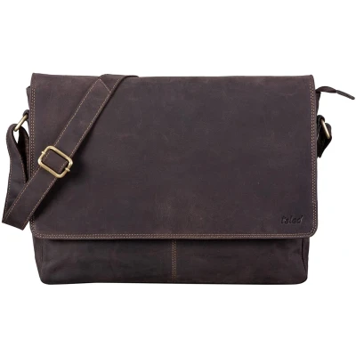 Afbeelding van Leren schoudertas echt leer laptoptas tot 15 inch messenger bag