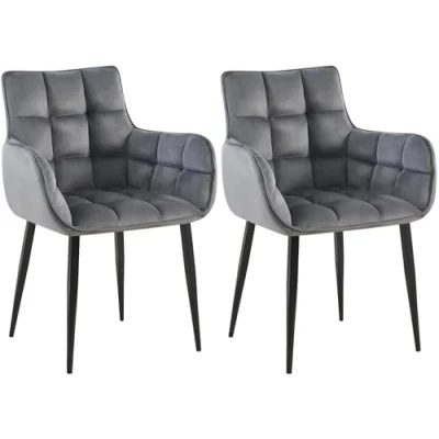 Afbeelding van CLP Tirana Set van 2 eetkamerstoelen met armleuning rugleuning zwart metalen frame fluweel velvet Fluweel/donkergrijs