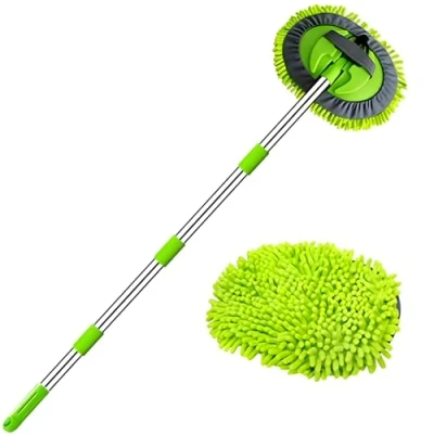 Afbeelding van 160 cm 2 in 1 autowasborstel telescopische microfiber koraal chenille autowasmop 180 rotatie washandschoen met handgreep verlengstok voor auto RV vrachtwagens caravans camper