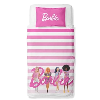Afbeelding van Barbie Officiële Eenpersoons Childs Dekbedovertrek Set Sweet Design Omkeerbaar 2 zijdig beddengoed inclusief bijpassende kussensloop Character World Merken Eenpersoonsbed Polycotton