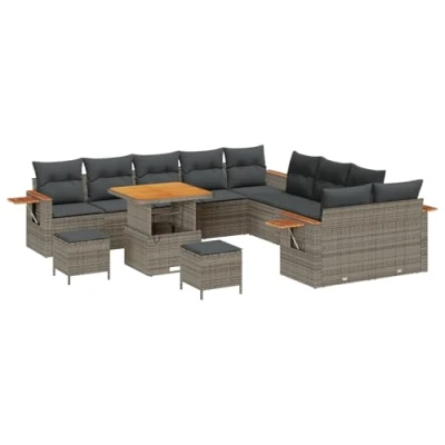 Afbeelding van vidaXL 13 delige tuinsofa set met kussens grijs poly rattan acacia