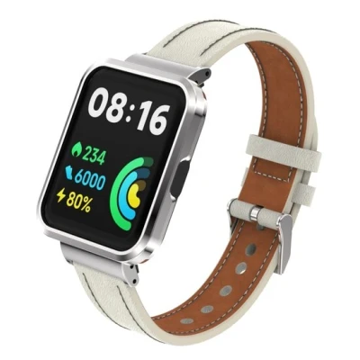 Afbeelding van Leren band met case Roomwit Xiaomi Redmi Watch 2 (Lite)