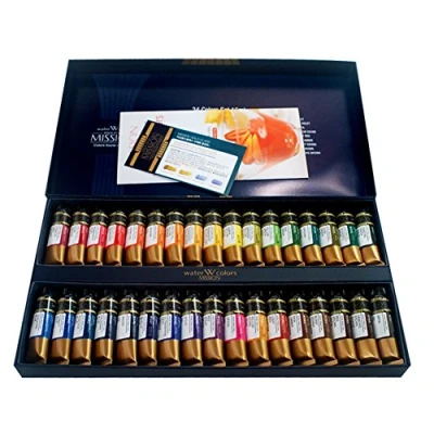 Afbeelding van Honsell Mijello Mission Gold 86034 Aquarelverf, set met 34 tubes à 15 ml, geavanceerde aquarelverf voor kunstenaars, intensieve helderheid, zonder kobalt of cadmiumpigmenten