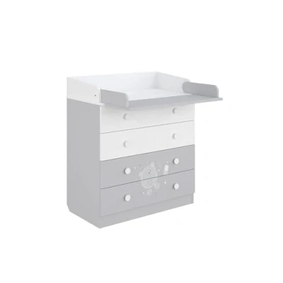 Afbeelding van Shefa Kids wikkelcommode 800 Teddy wit grijs kwaliteit uit Oostenrijk, 4 laden, 80,4 cm breed