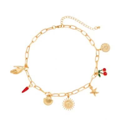 Afbeelding van Bedel Ketting Cherry Goudkleurig 40 + 7 cm Kers / Pepertje Schelp Bijoux Bedels Fashion Favorite