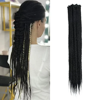 Afbeelding van 20 Inch Strengen/Pak Synthetische Dreadlocks Extensions Dunne 0,6 cm Gehaakte Gevlochten Haar Zachte Single Ended Reggae Hiphop Hippie Stijl, Zwart
