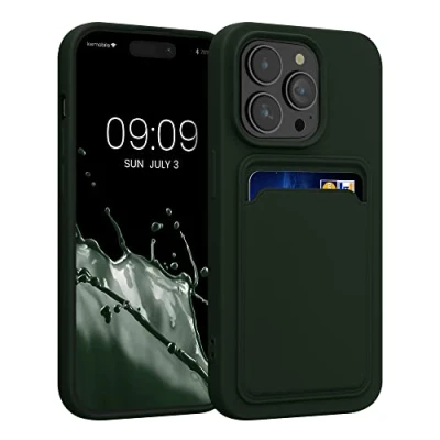 Afbeelding van kwmobile telefoonhoesje compatibel met Apple iPhone 14 Pro hoesje Case pasjeshouder Smartphone cover in donkergroen