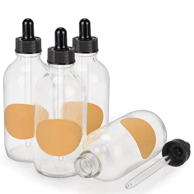 Afbeelding van stonylab 4 Pack Glazen Druppelflesje, Lege Fles met Druppelaar, Binnenste Plug en Label voor Etherische Oliën Aromatherapie Geuren (120 ml, Transparant)