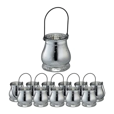 Afbeelding van Relaxdays windlicht set van 12 windlichthouder theelichthouder glas zilver