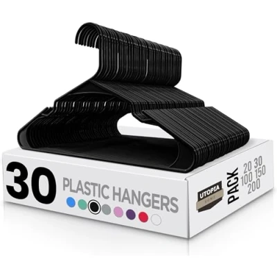 Afbeelding van Utopia Home Kleerhangers 30 Pack Plastic Hangers Ruimtebesparend Duurzame kleerhanger met schoudergroeven (zwart)