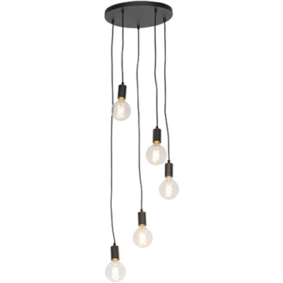 Afbeelding van QAZQA Moderne hanglamp zwart 35 cm 5 lichts Facil