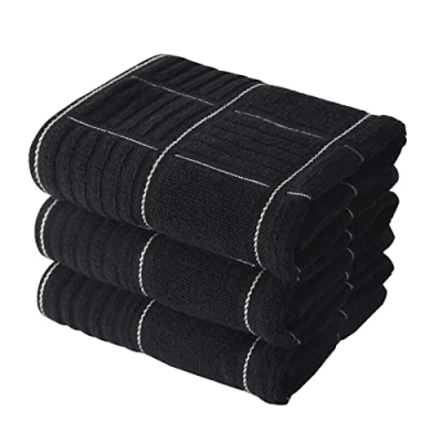 Afbeelding van Anyi Keukendoeken Heavy Duty Absorberende vaatdoeken met ophanglus 100% katoen theebar handdoeken (16 x 26, set van 3) (zwart)