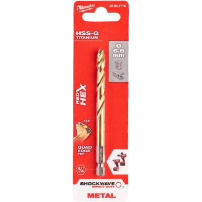 Afbeelding van Milwaukee Metaalboor Hss g Tin Red Hex Shockwave 6.8 Mm