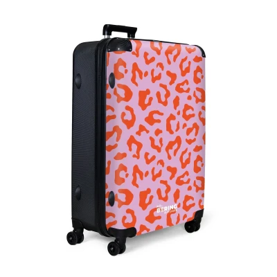 Afbeelding van NoBoringSuitcases.com® Koffer groot Reiskoffer lichtgewicht Roze met rode panterprint Rolkoffer 4 wielen Grote trolley XL 98 liter bagage