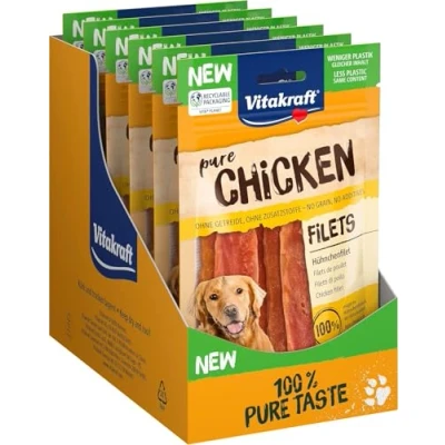 Afbeelding van VITAKRAFT Pure Chicken hondensnoepjes kipfilets hondenvoer 10 x 80 g vershoudzakjes