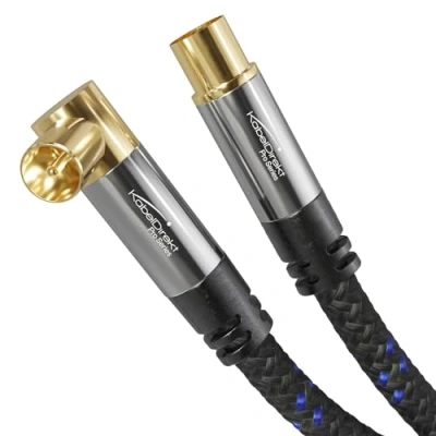 Afbeelding van KabelDirekt Antennekabel 3 M gevlochten (75 Ohm, 90 haakse coax stekker &gt; rechte bus W, kabel geschikt voor tv, HDTV, radio, DVB T2, C, S, S2, stekker)