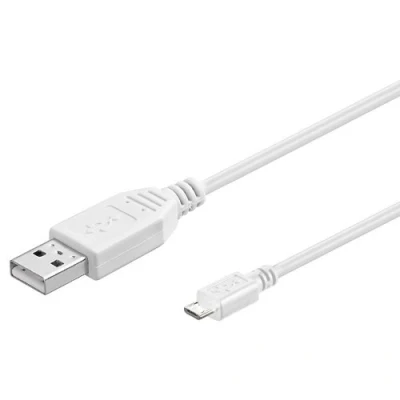 Afbeelding van PremiumCord USB Micro aansluitkabel 20 cm, A male naar B stekker, 2.0 High Speed datakabel, 5 pins, 2x afgeschermd, AWG28, kleur wit, lengte cm