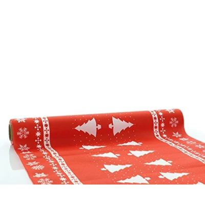 Afbeelding van Sovie Home Tafelloper White Tree in rood Linclass® Airlaid Kerstmis wegwerp tafelkleed 40cm x 4,80m