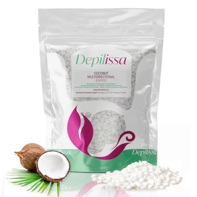 Afbeelding van Depilissa Kokosnootwas, multidirectionele hypoallergene waxparels voor ontharing, gezicht, wenkbrauwen, intieme bikini, Braziliaanse waxparels, geschikt alle huidtypes, 400 gram