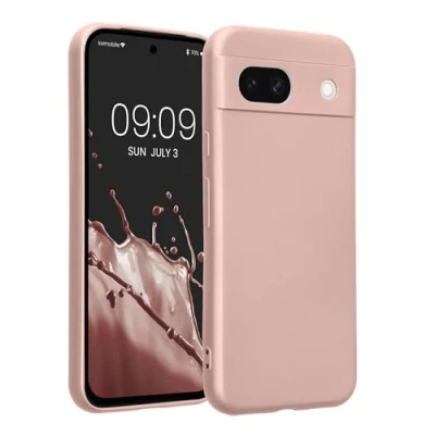 Afbeelding van kwmobile metallic telefoonhoesje van TPU Compatibel met Google Pixel 8a Flexible case voor smartphone In roségoud