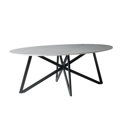 Afbeelding van Livingfurn Marble eettafel ovaal 200 cm Marmer web wit